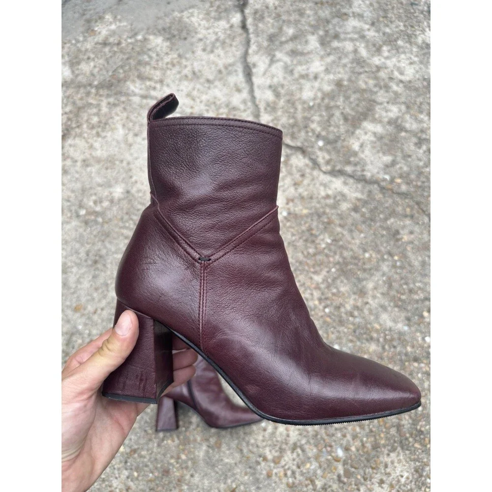 Napoleoni Italian Designer Maroon Nappa Leather Ankle Boots Women Size 40 Italy - Picture 10 of 12